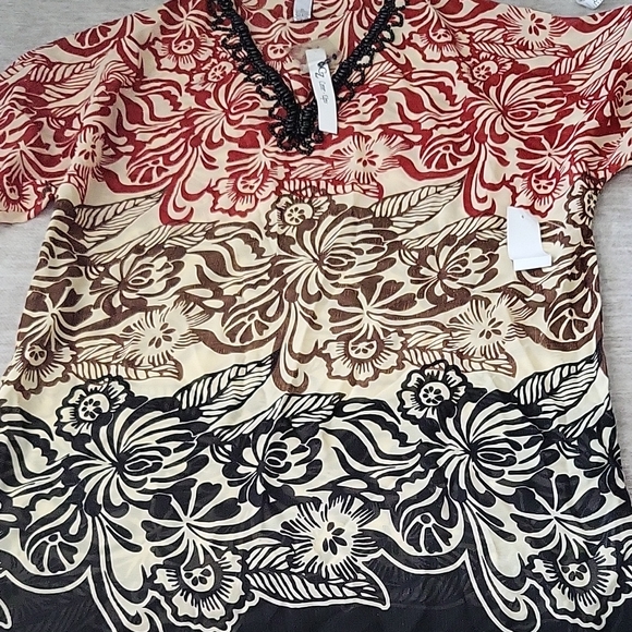 Cz Other - Elegant Floral Lace Swim Coverup - Red, Brown, Black